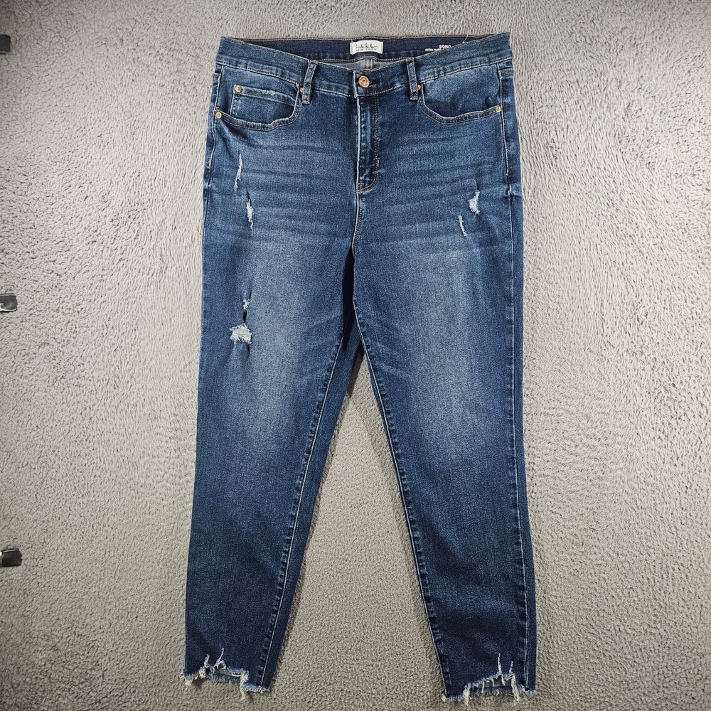 Nicole Miller New York Soho High Rise Ankle Skinny Jeans Blue Distressed Size 12